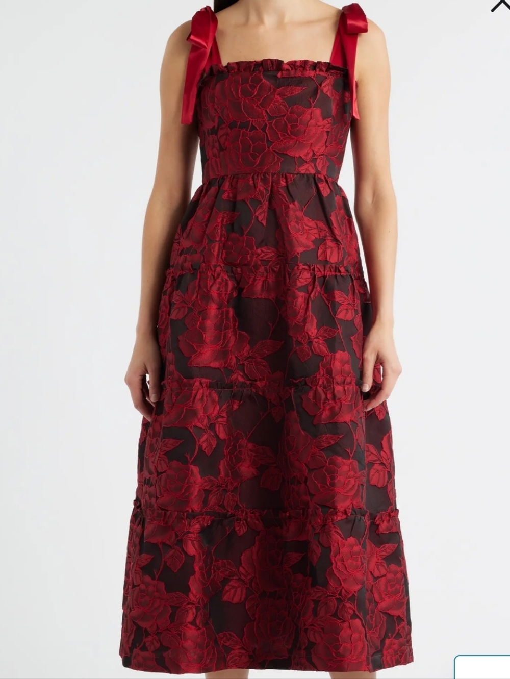 Zoe And Claire Red Floral Midi Dress